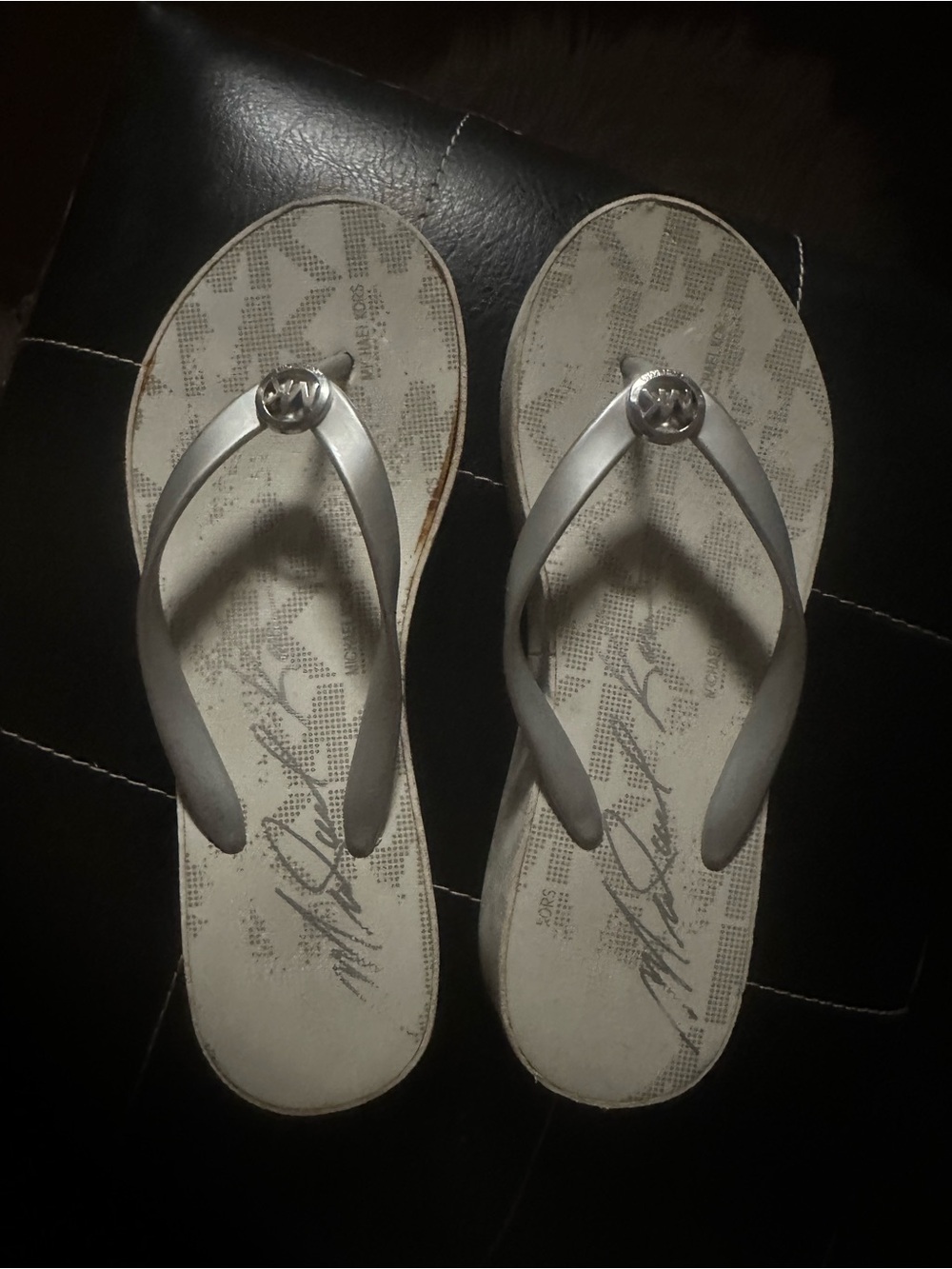 Michael Kors Silver Logo Thong Sandals - Picture 2 of 7
